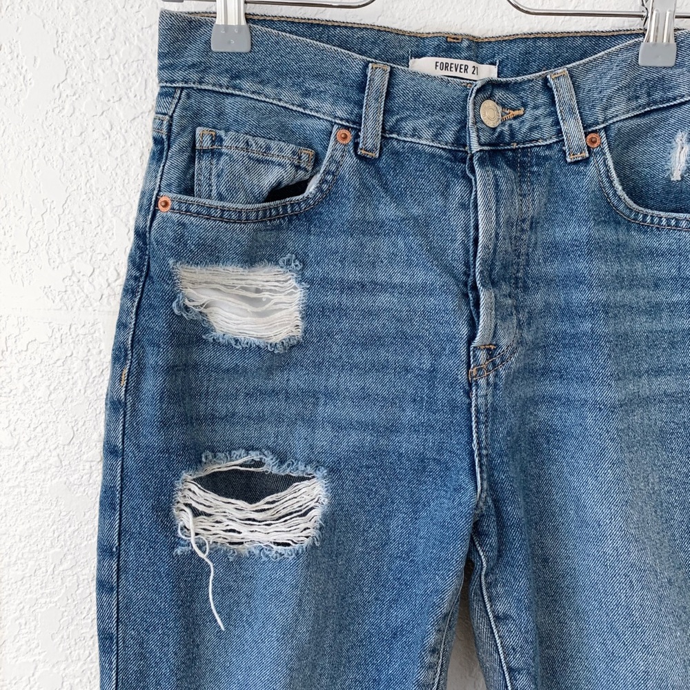 Distressed High Rise Mom Jeans - Picture 2 of 4
